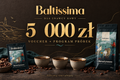 Voucher Baltissima dla znawcy kawy o wartości 5 000 zł, z programem próbek, w złotej i kawowej oprawie.